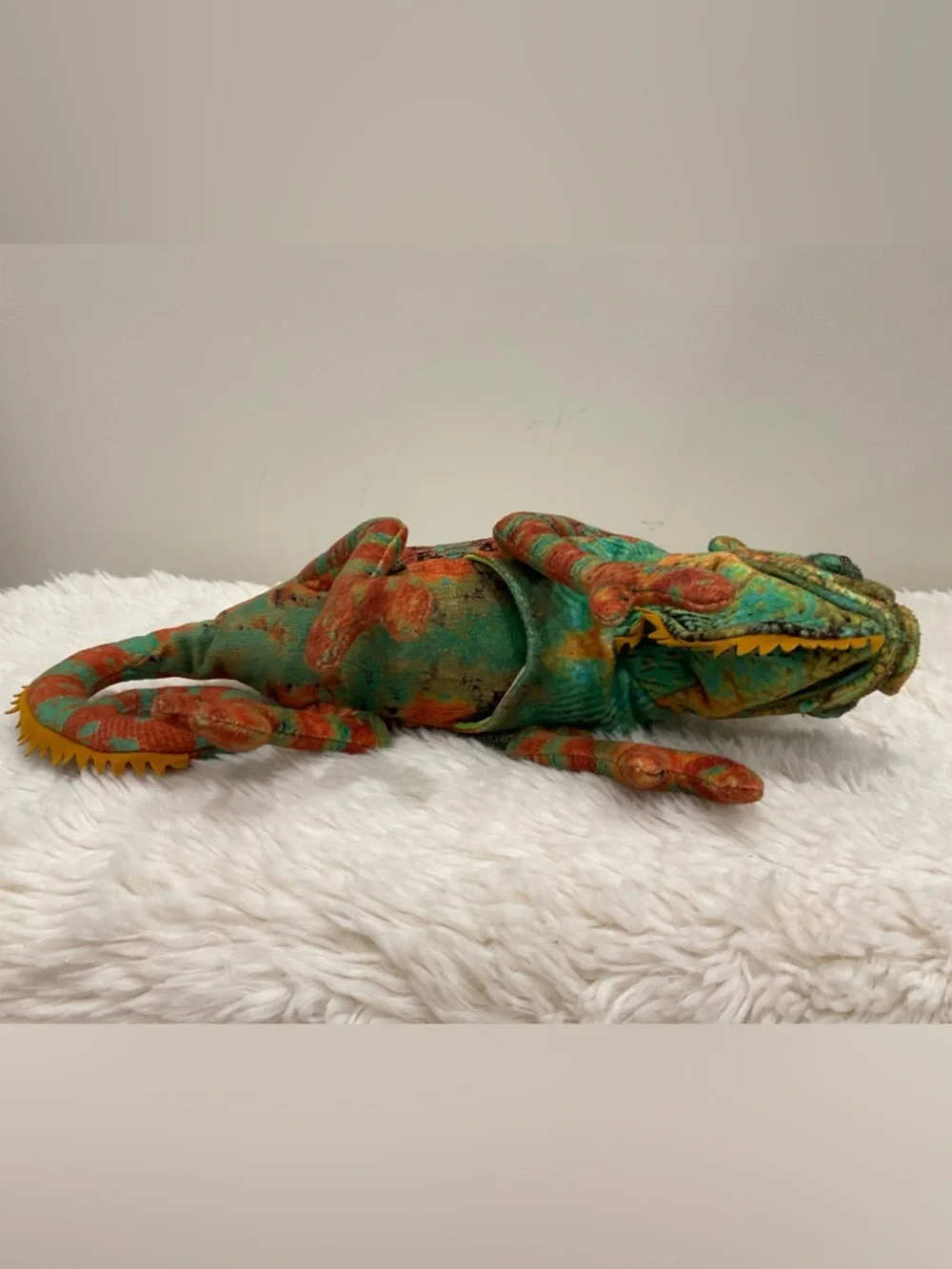 Multicolor Green & Orange Chameleon Plush for Small Pets